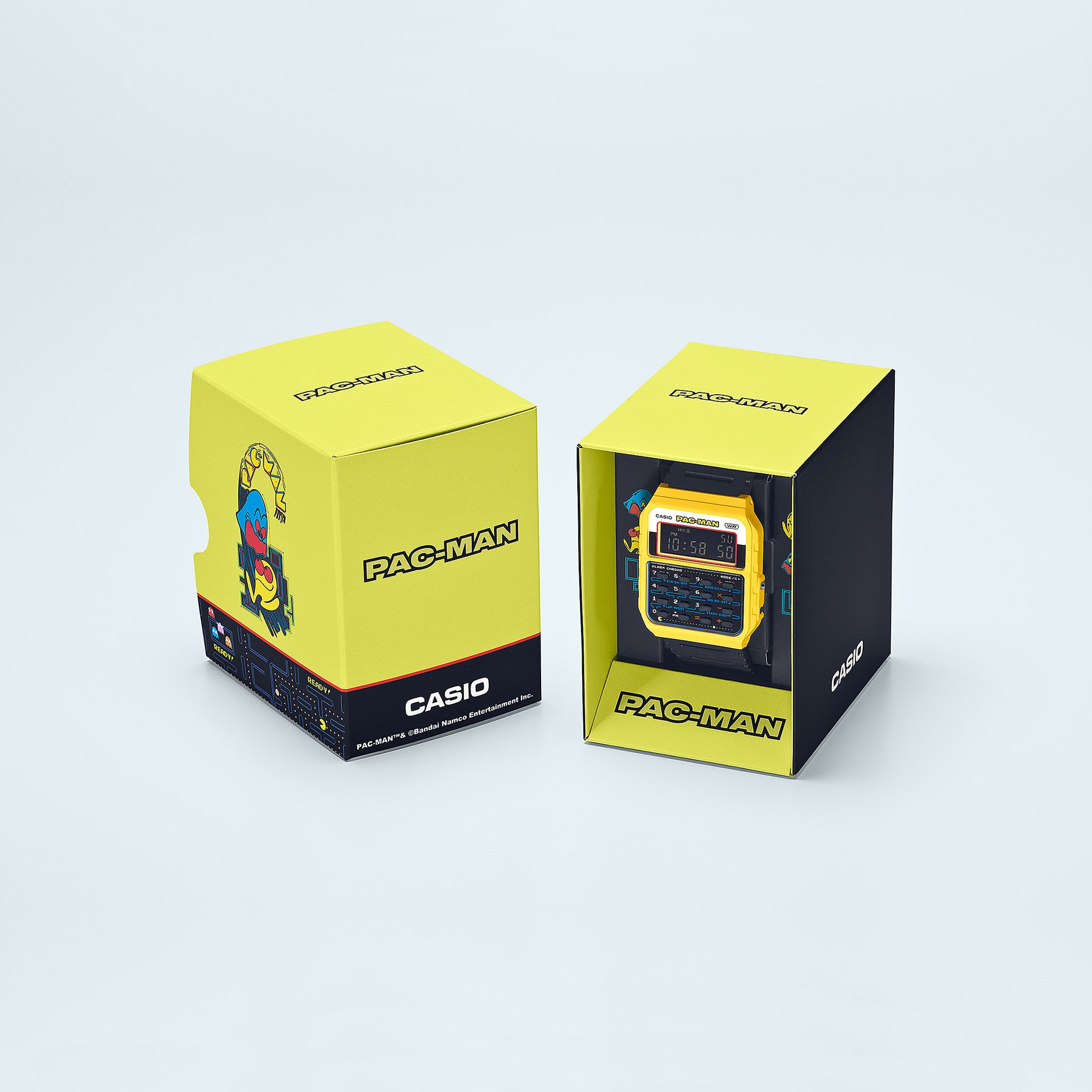 The special packaging of the Casio Vintage Pac-Man model CA-53WPC
