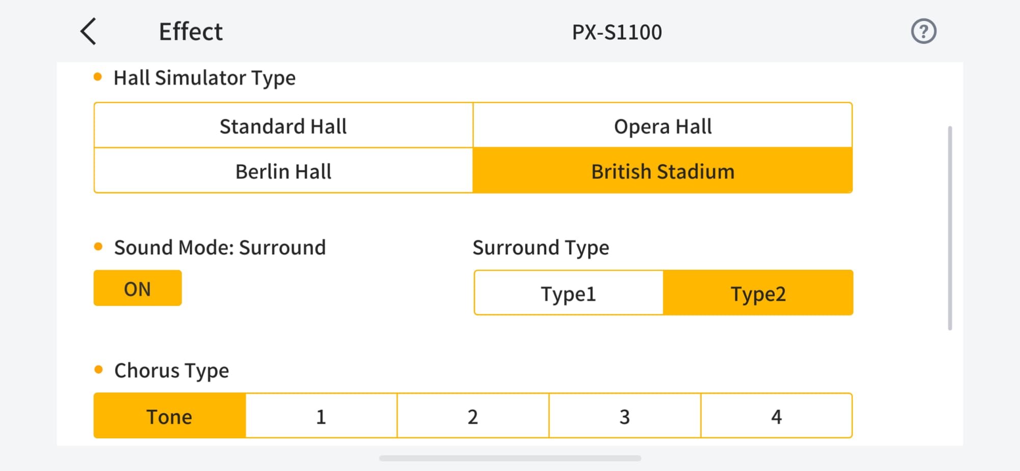 Insight into the effect settings of the PX-S1100.