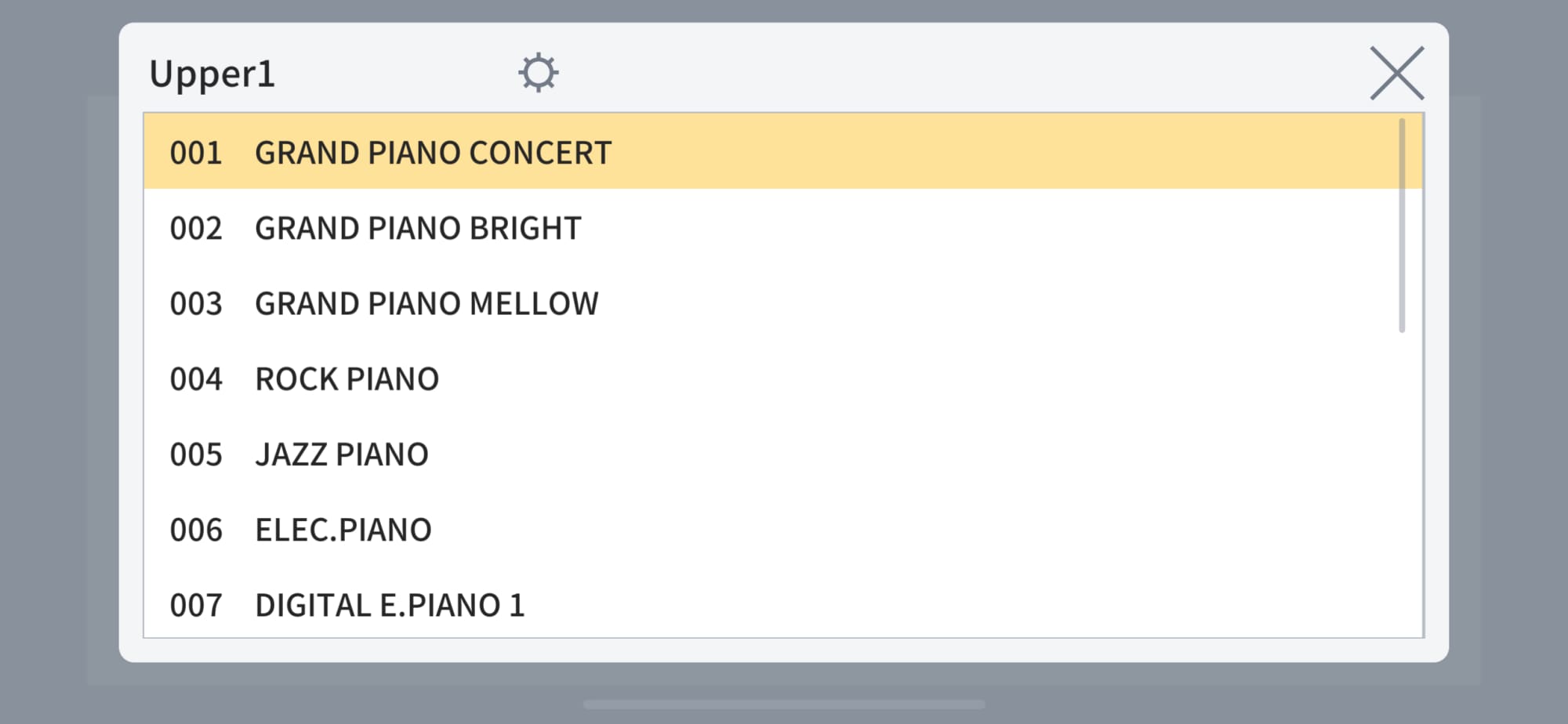 Display of the songs integrated in the app.
