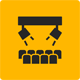 Black logo of an auditorium on a yellow background.