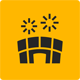 Black logo of a stadium on a yellow background.