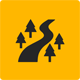 Black logo of a river on a yellow background.