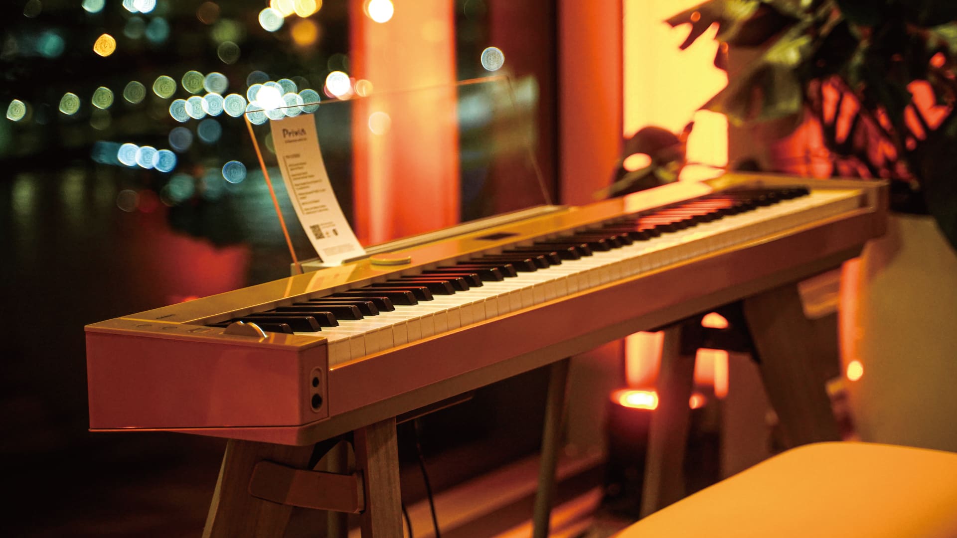 The mustard yellow Privia PX-S7000 is put on show.