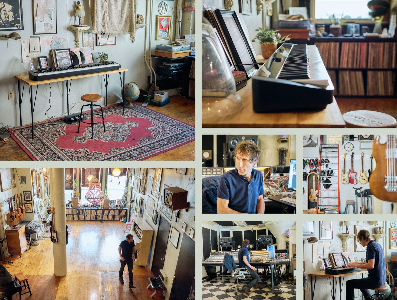 Picture gallery with lifestyle images of producer Stefen Lirakis, his studio and his life with the Privia digital piano in Los Angeles
