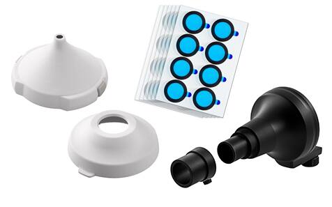 Unterschiedliche Zubehörteile für die dermatologische Kamera