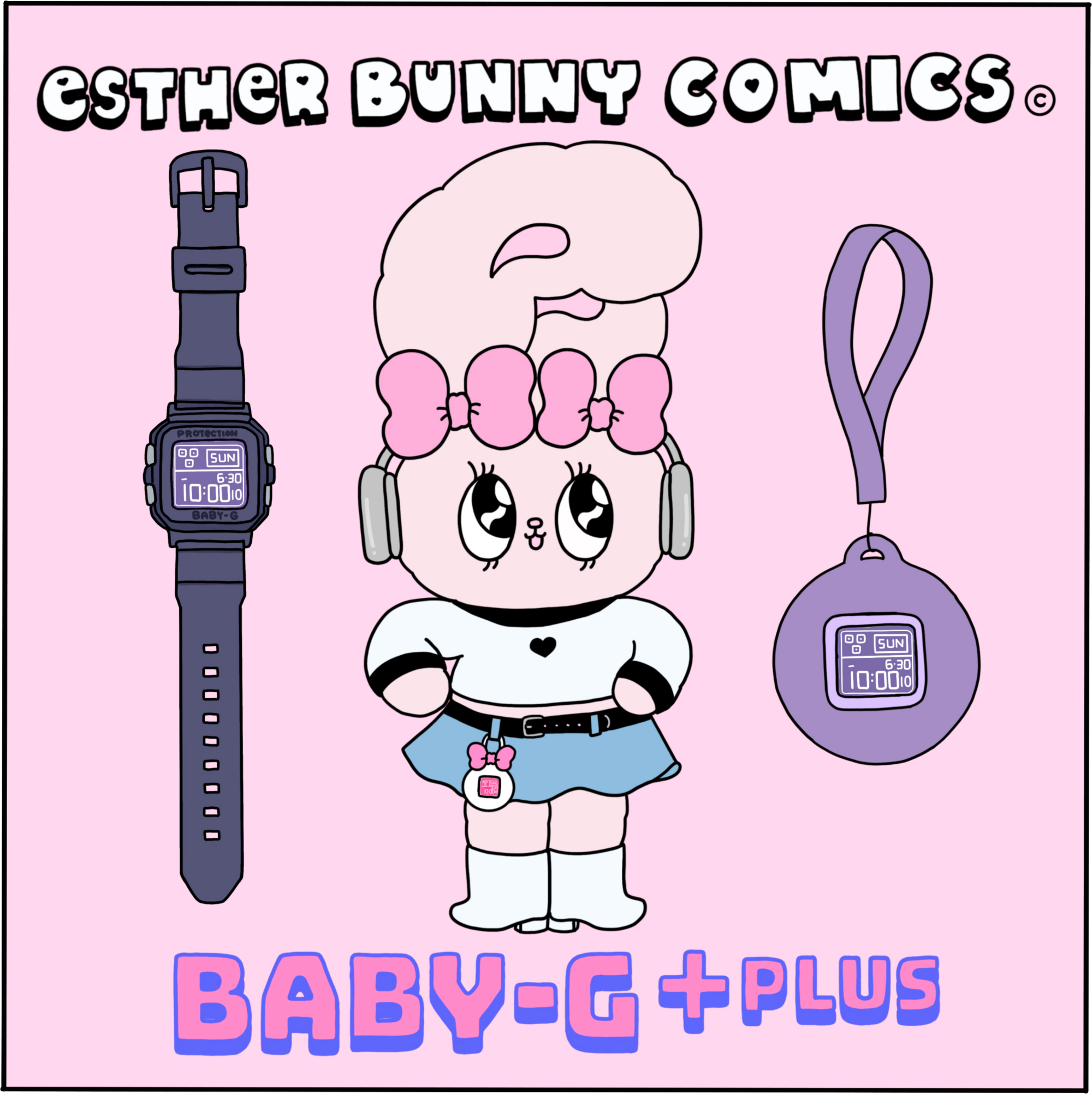 A rabbit next to the BGD-10K wristwatch and the watch in the round case