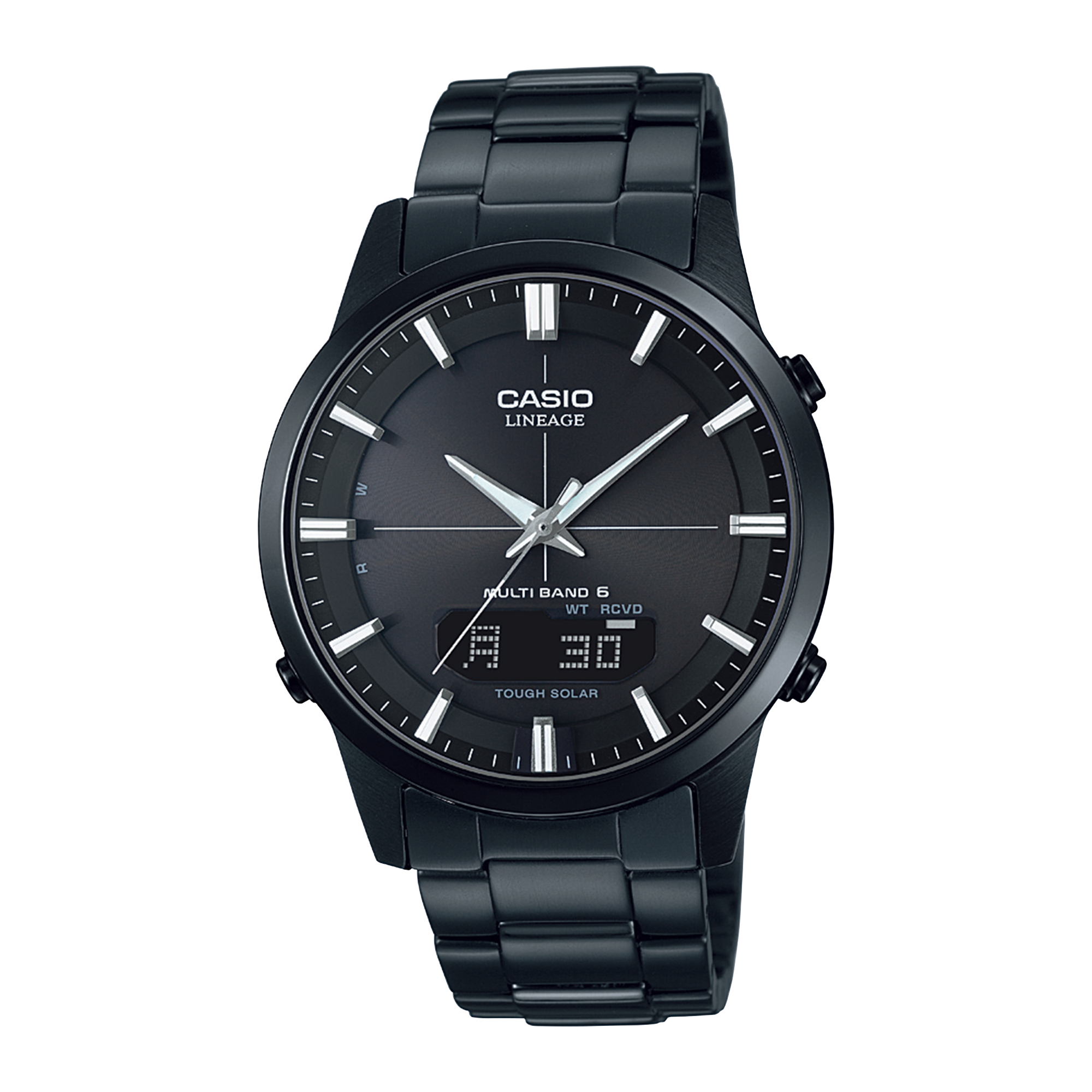 The solar-powered LCW-M170DB-1A in an elegant black design.