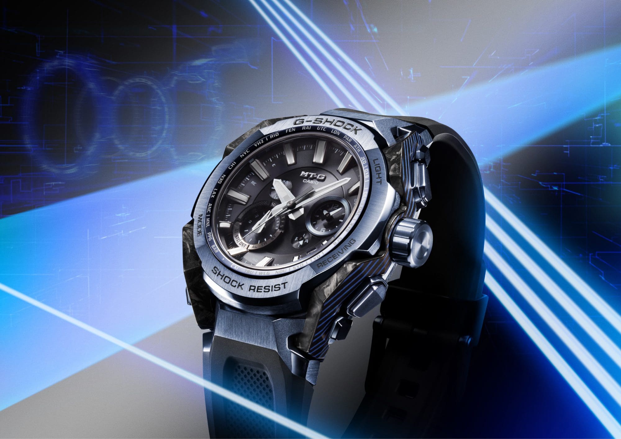 Le MTG-B4000 sur fond bleu foncé.