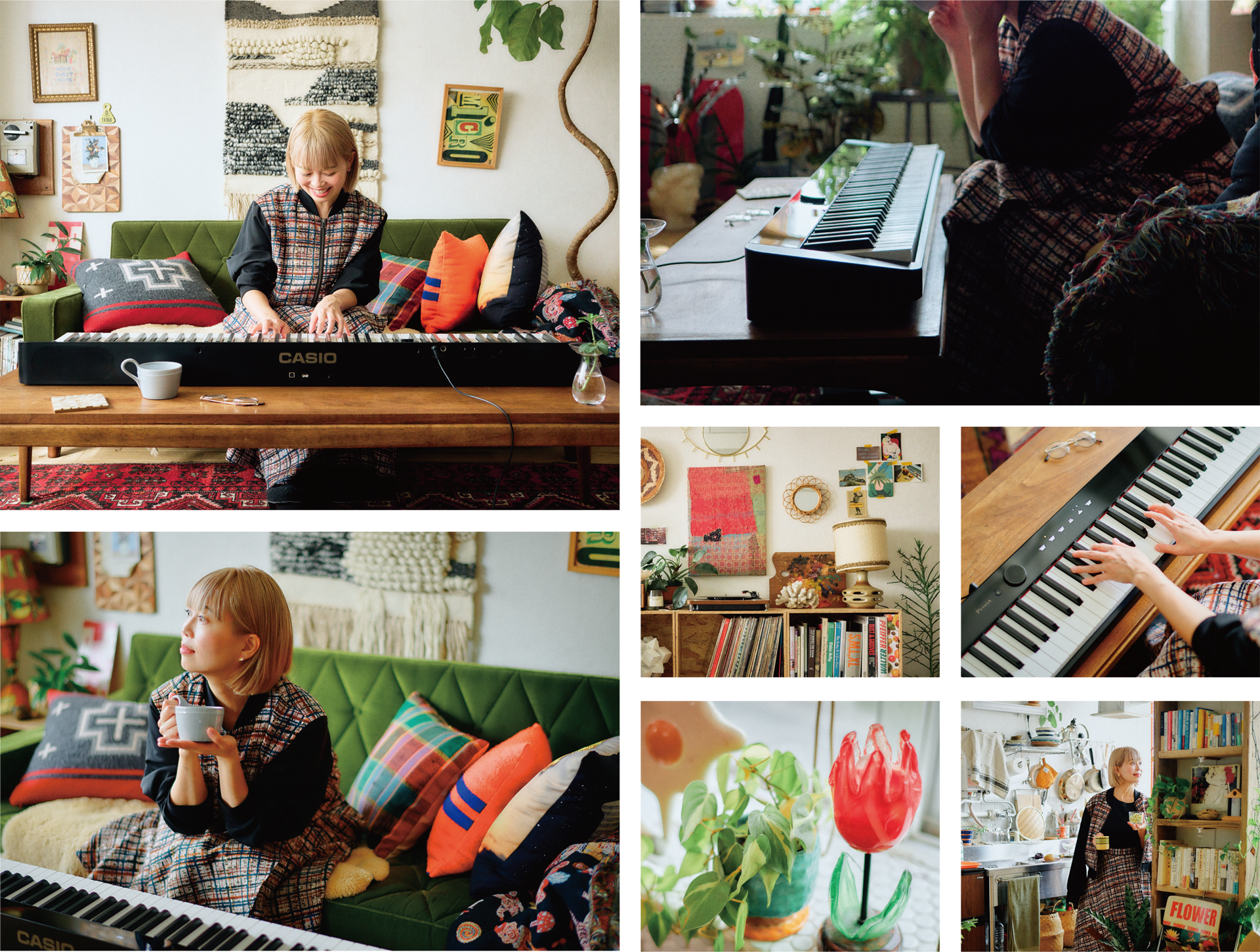 Galerie de photos lifestyle de la vie de la pianiste Kie Katagi avec son piano numérique Priva à Kyoto