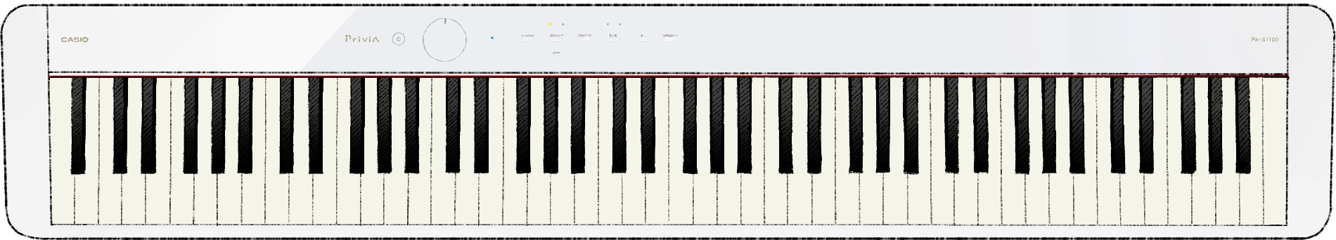 Le piano numérique Privia PX-S1100WE blanc. L'image renvoie vers la page du produit.