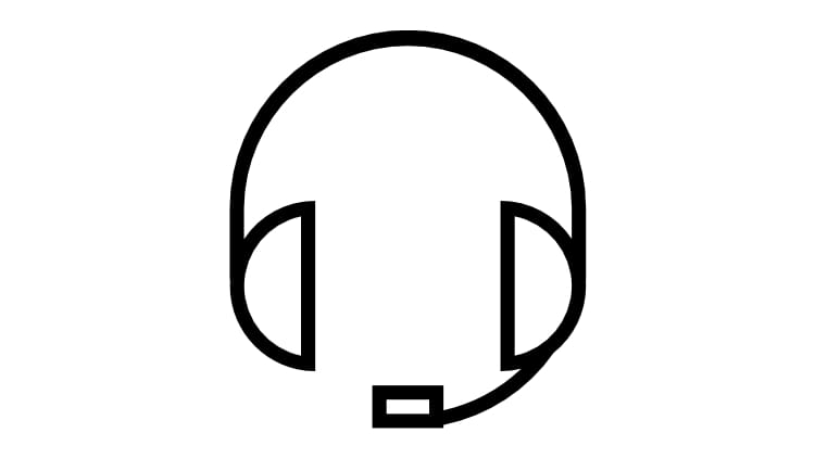 Une icône de casque sur fond blanc avec un lien vers le formulaire de contact.