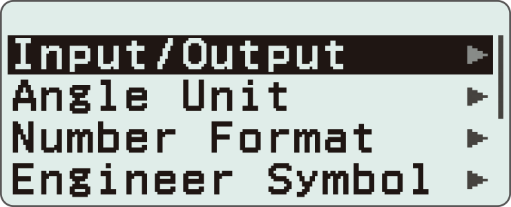 Gros plan de l'écran de la calculatrice scientifique avec les fonctions Input/Output, Angle Unit, Number Format, Engineer Symbol