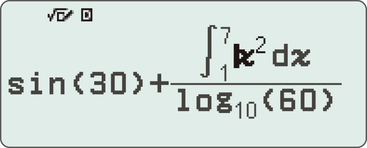Illustration de l'écran avec un calcul sinus.