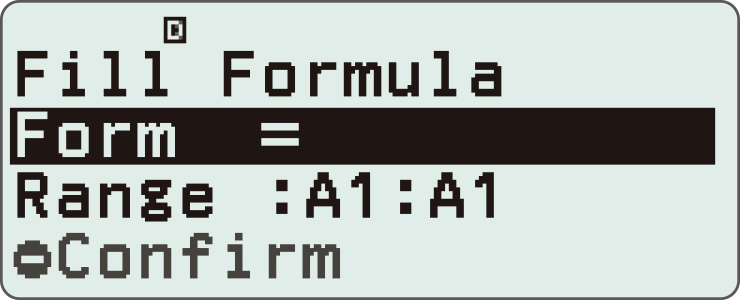 Gros plan de l'écran de la fx-82 avec la fonction Fill Formula