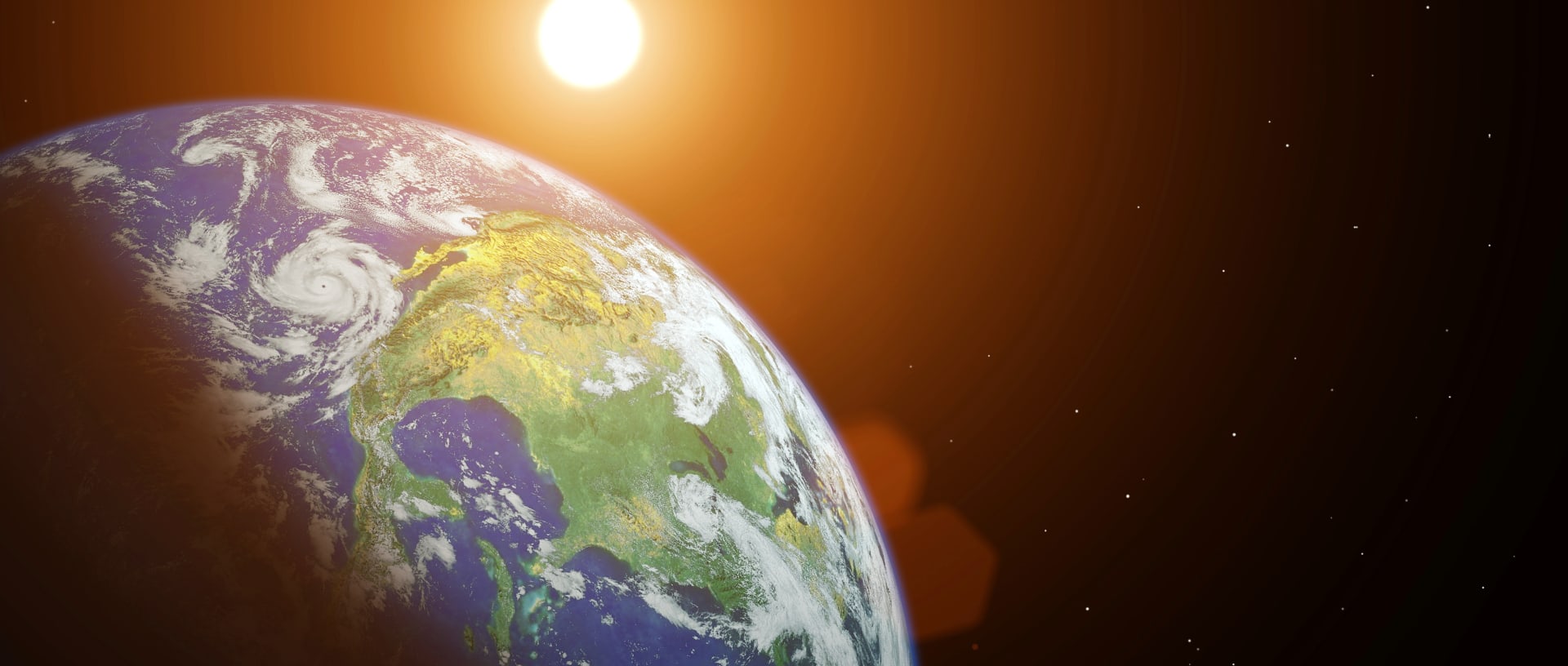 Image de la Terre avec le soleil en arrière-plan.