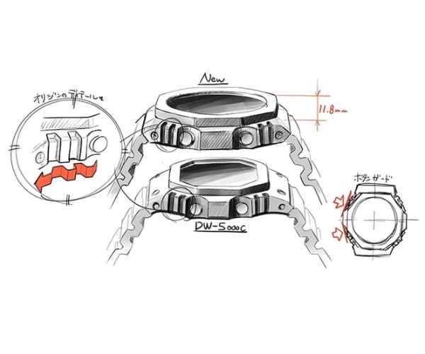 Esquisse d'un modèle GA-2100 mettant l'accent sur le boîtier