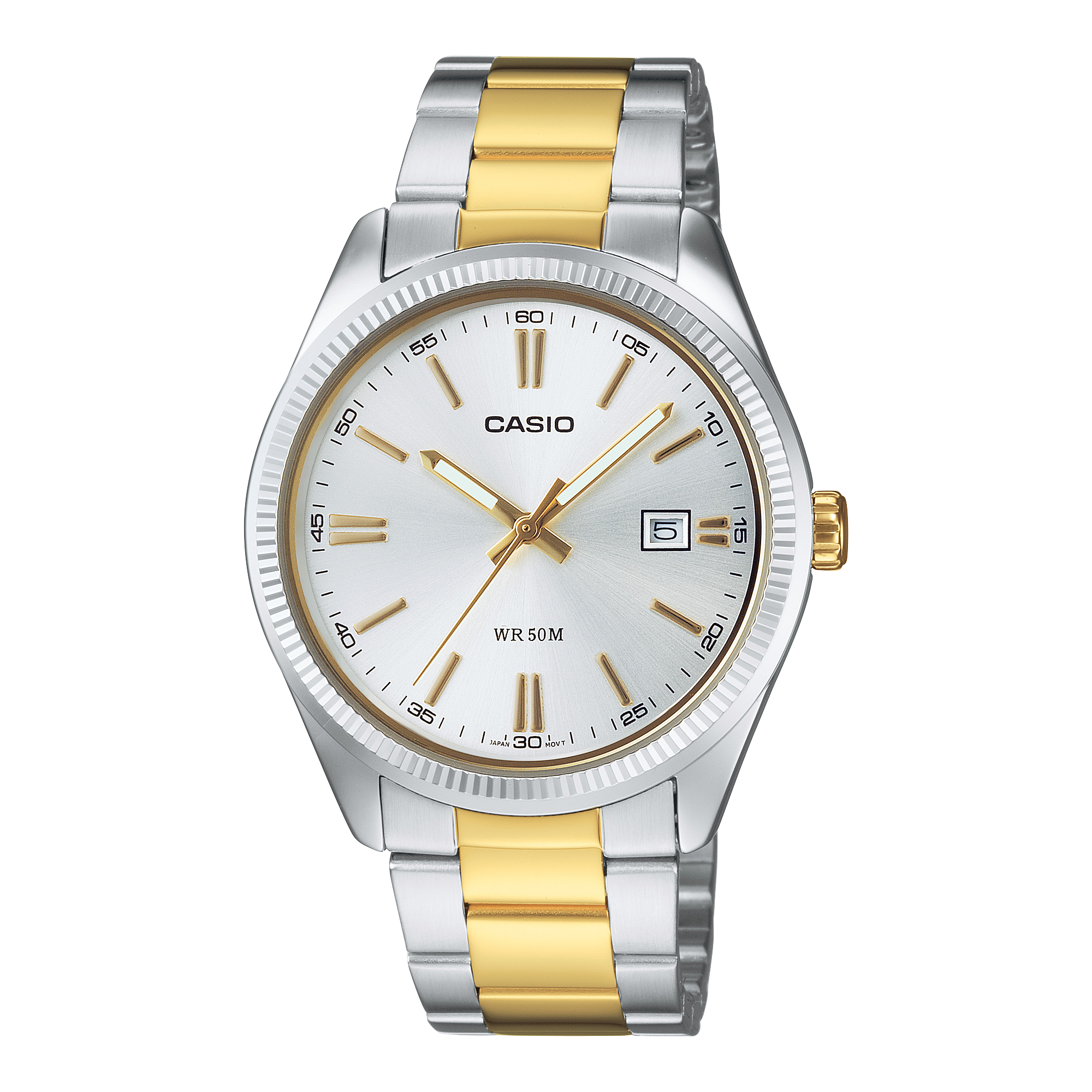 La montre-bracelet bicolore en acier inoxydable MTP-1302PSG-7AV de la CASIO TIMELESS COLLECTION