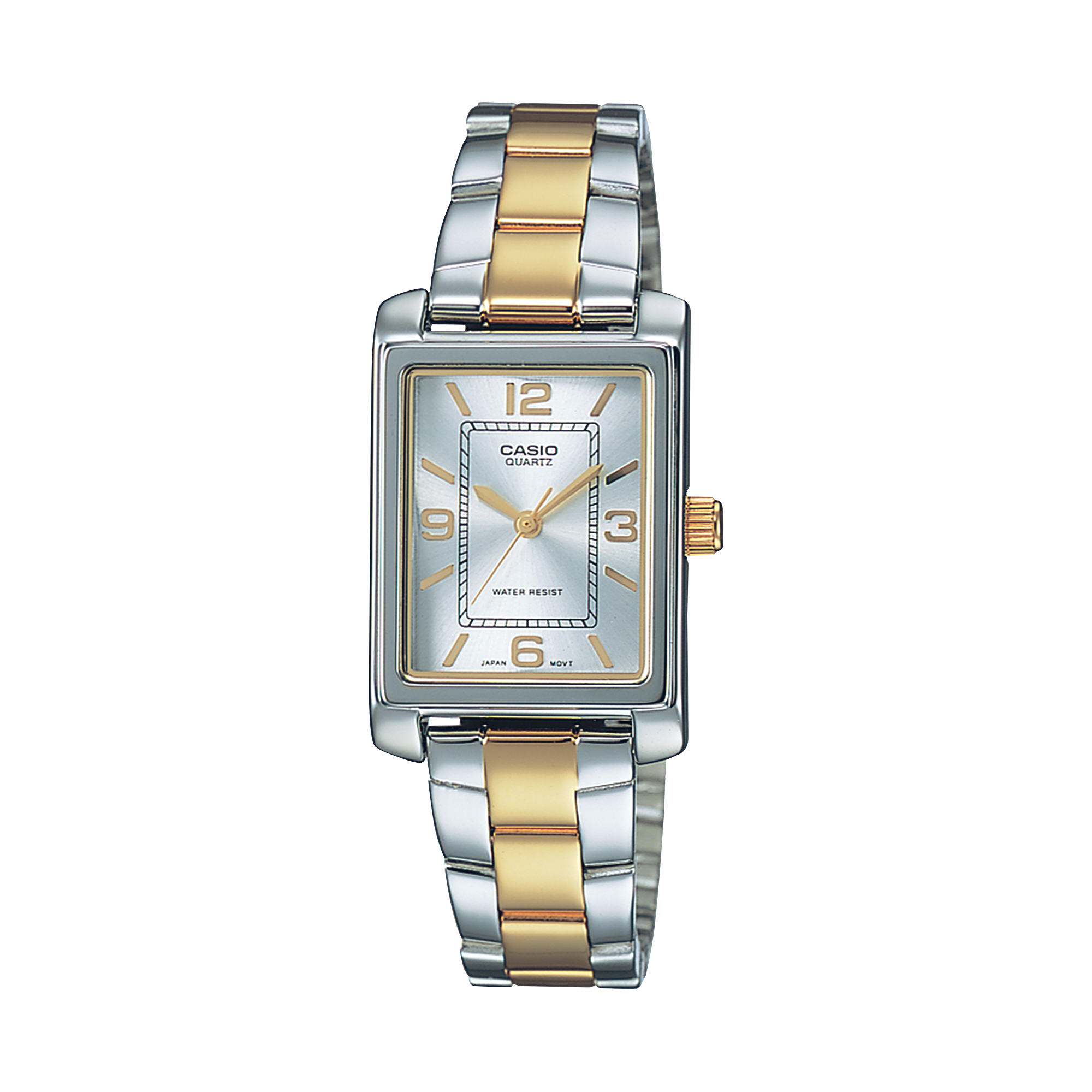 La montre Bicoulor LTP-1234PSG-7A de la CASIO TIMELESS COLLECTION avec bracelet en acier inoxydable de couleur argentée et accents dorés.