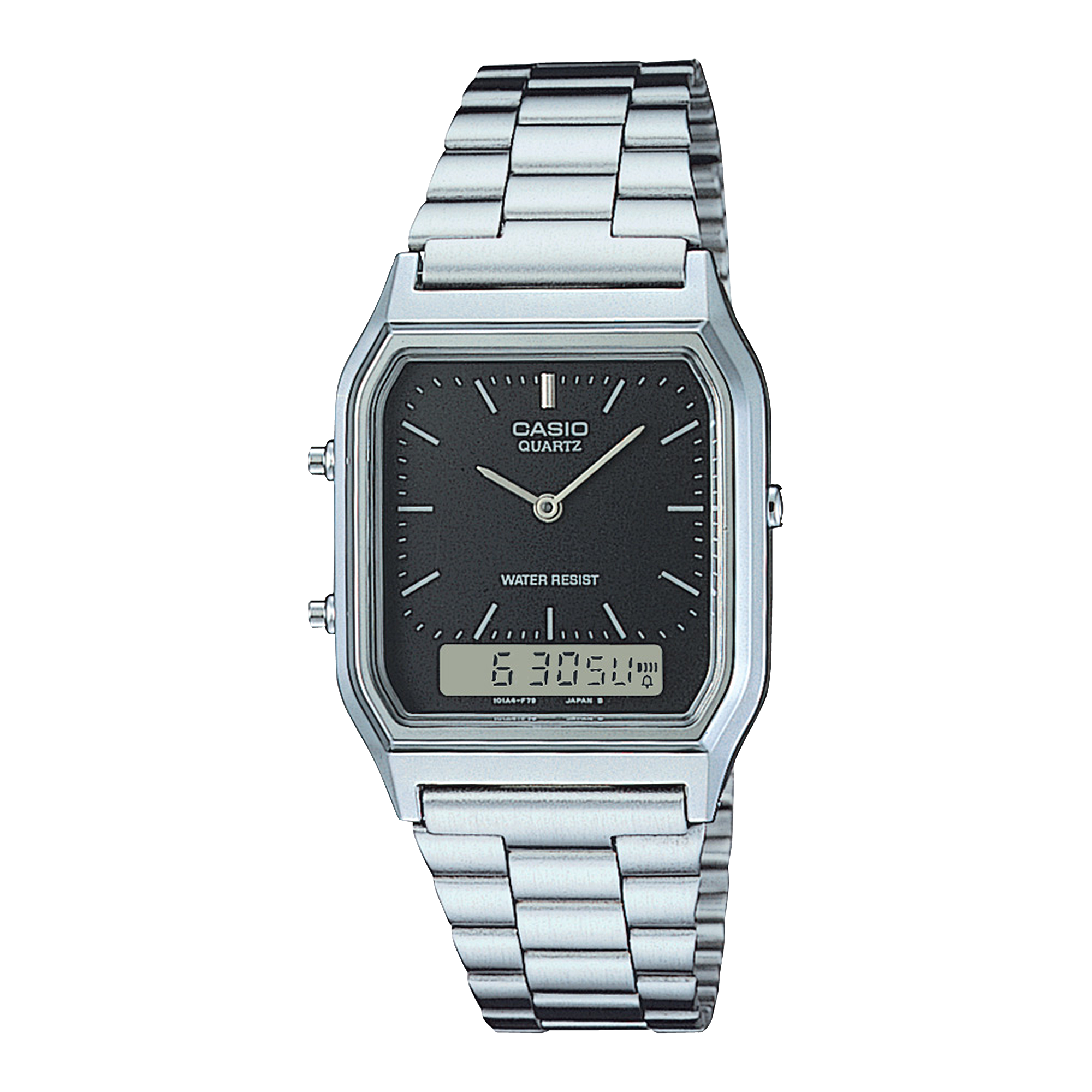 AQ-230A-1DMQ La montre en acier inoxydable Casio AQ-230A-1DMQ de la collection Edgy