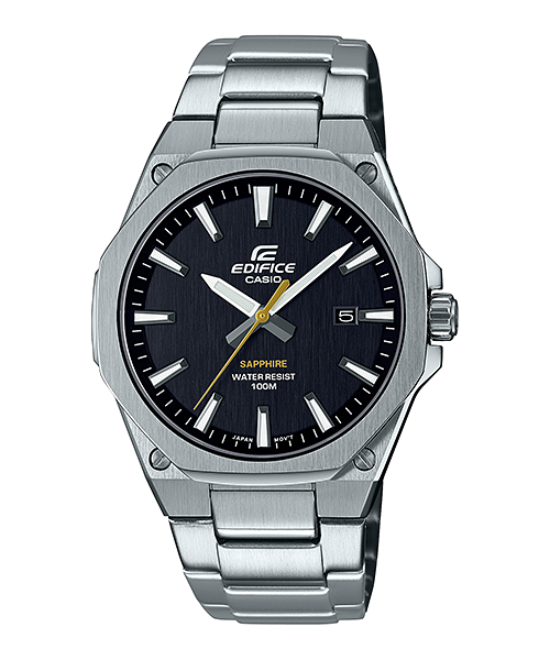 La montre-bracelet analogique EFR-S108D-1AV avec cadran noir et bracelet en acier inoxydable argenté