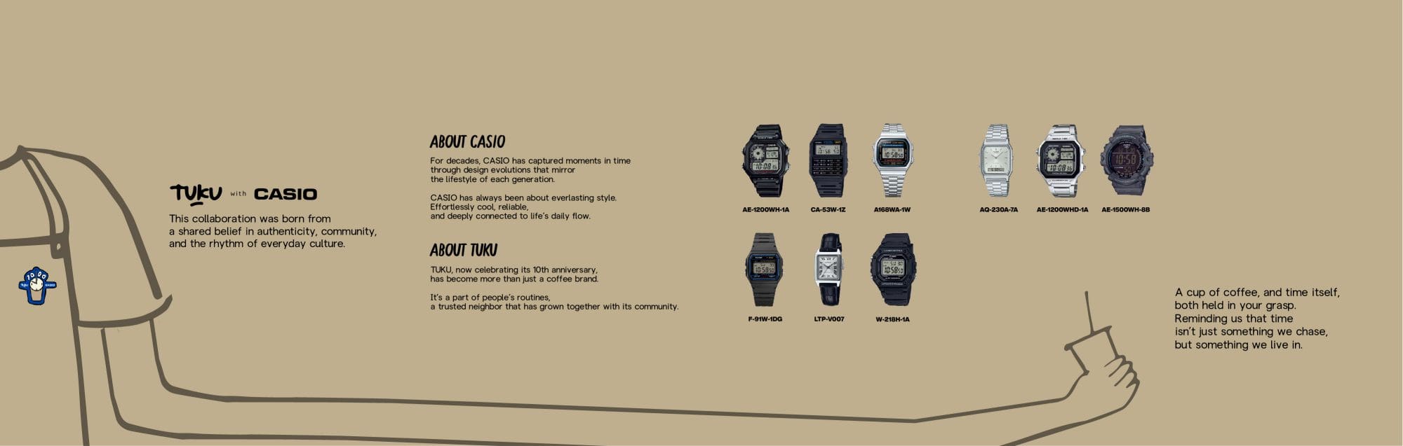 A man in black trousers and a white shirt wears the AE-1200WHD-1A digital watch in silver, standing in front of a mirror and looking through the lens of his camera.