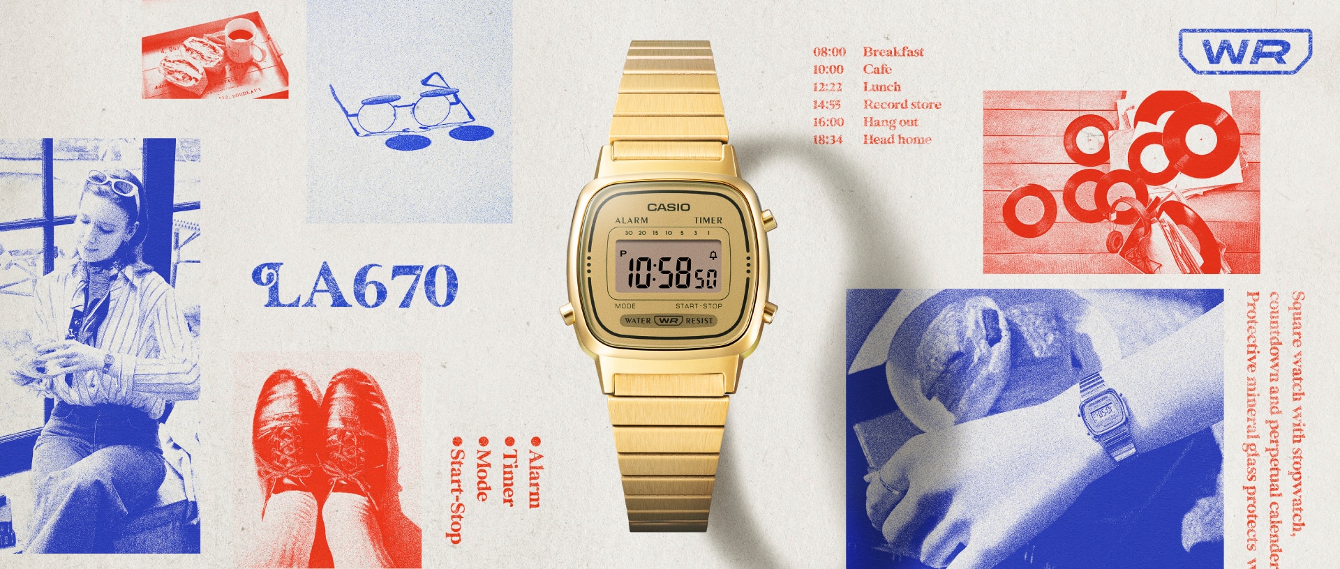A collage of LA680 watch, other fashion items, and styles.