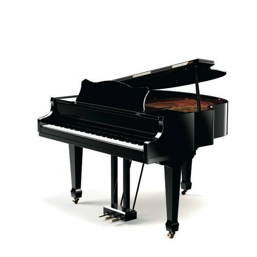 Un pianoforte a coda con il coperchio semiaperto