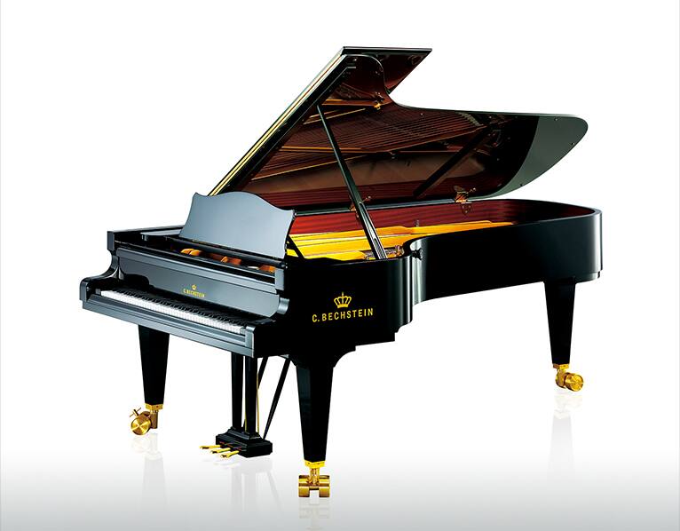 Il pianoforte a coda da concerto C. Bechstein D282 su uno sfondo bianco.