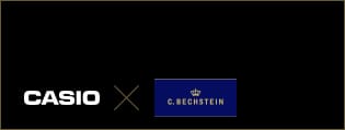 Scritta Casio e logo Bechstein su sfondo scuro. L'immagine porta alla pagina dedicata alla collaborazione Celviano GP-Bechstein.