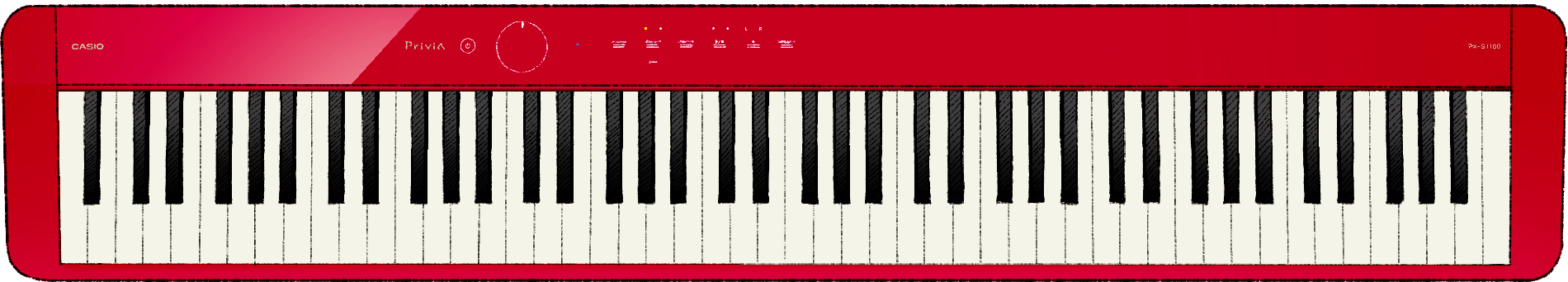 Il pianoforte digitale Privia PX-S1100RD rosso. L'immagine rimanda alla pagina del prodotto.