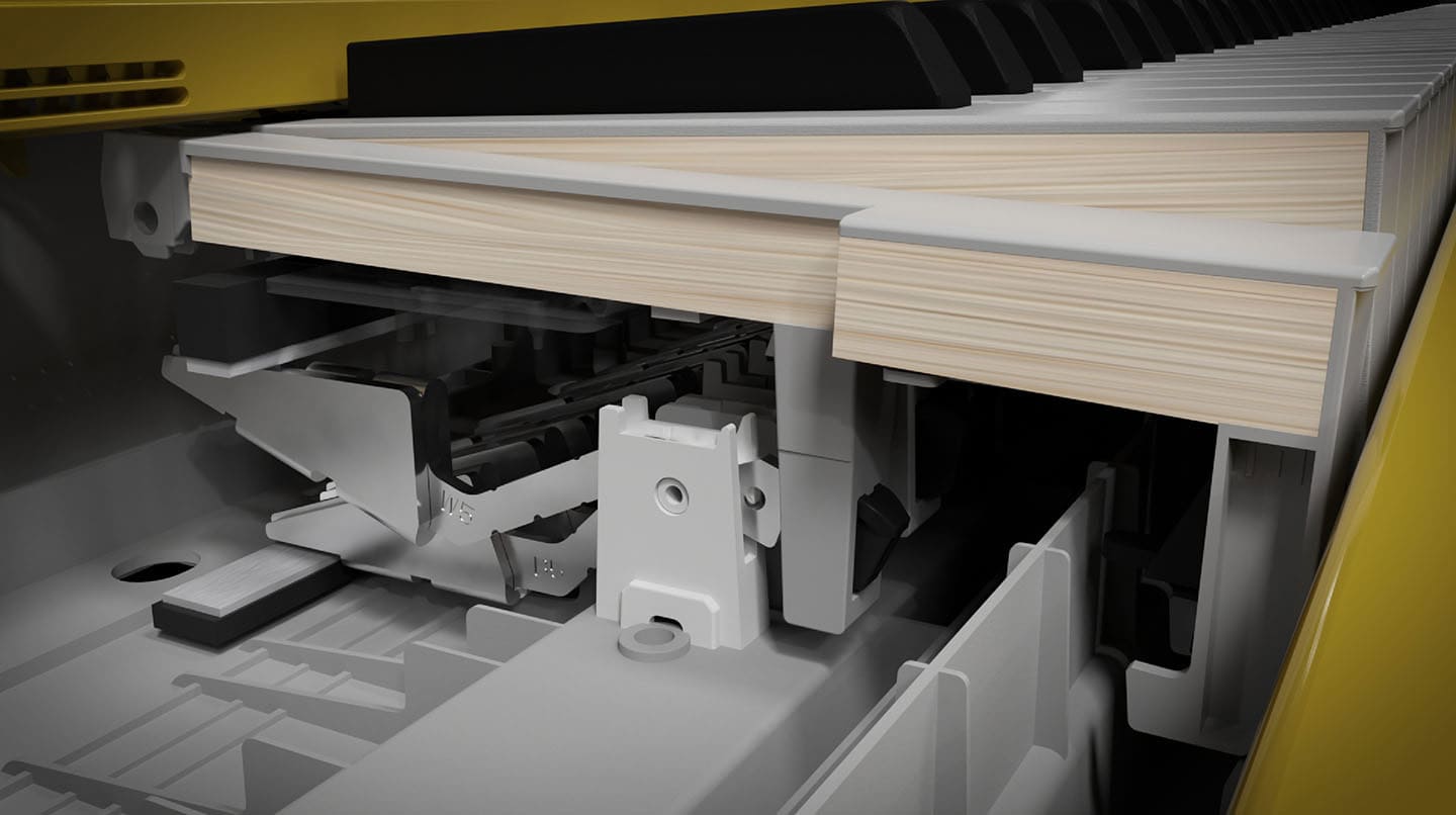 Primo piano della tastiera Smart Hybrid Hammer Action con vista sotto i tasti