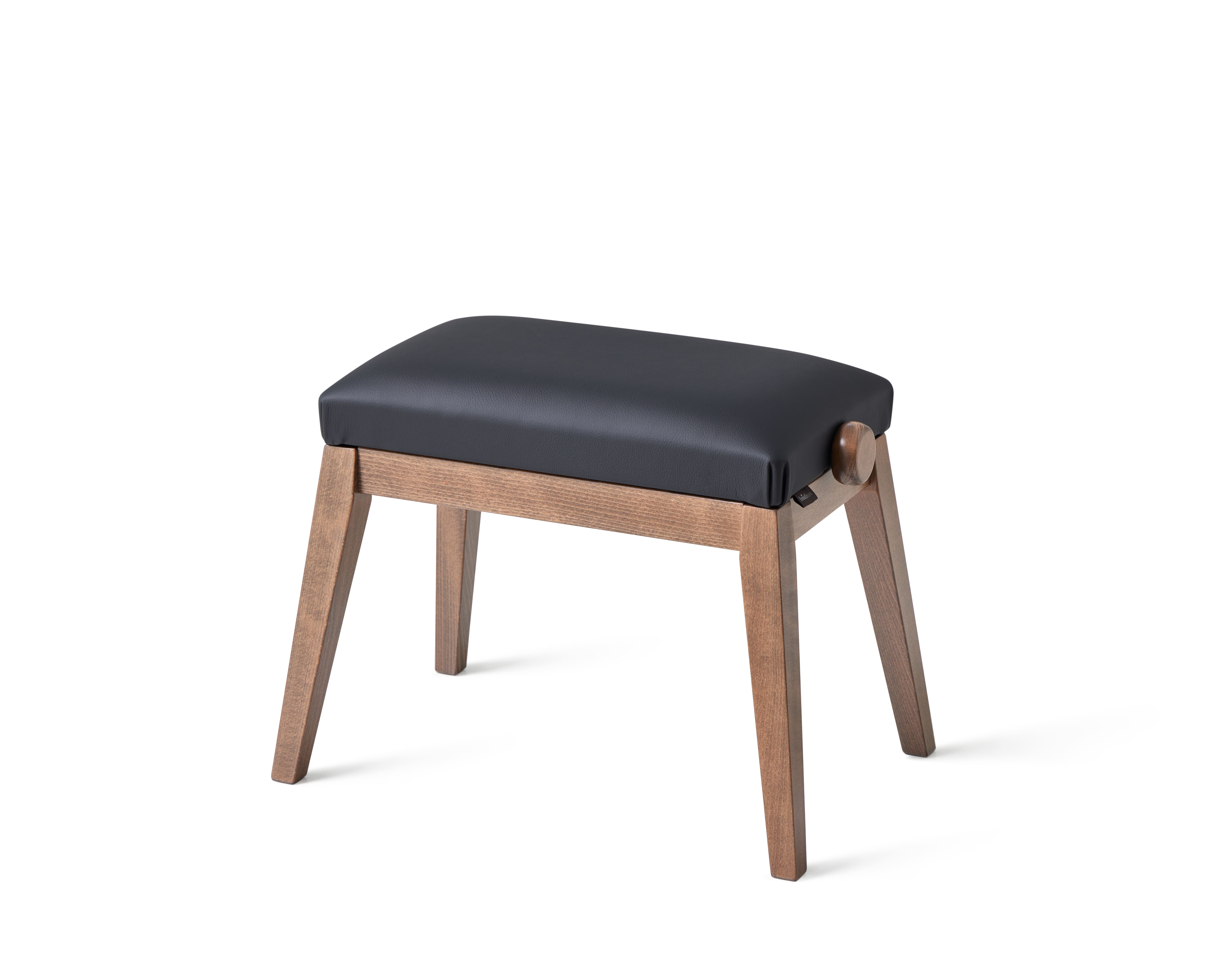 Panca per pianoforte in noce con rivestimento in pelle nera, link alla panoramica dei prodotti