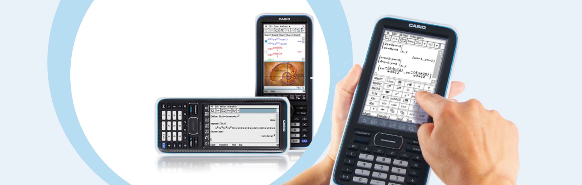 Calcolatrice grafica CAS con tre diverse applicazioni