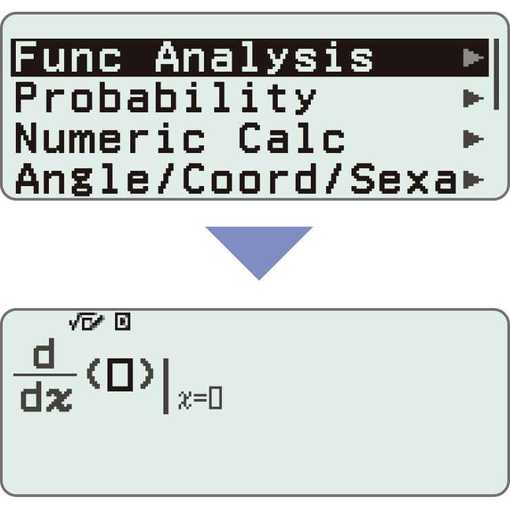 Primo piano del display della fx-82 con Func Analysis