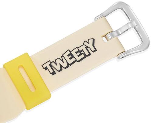 Il cinturino giallo chiaro del BABY-G BGD-565TW-5 con stampa nera di TWEETY