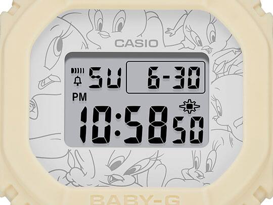 Primo piano del display con illustrazioni di Tweety accanto al display digitale