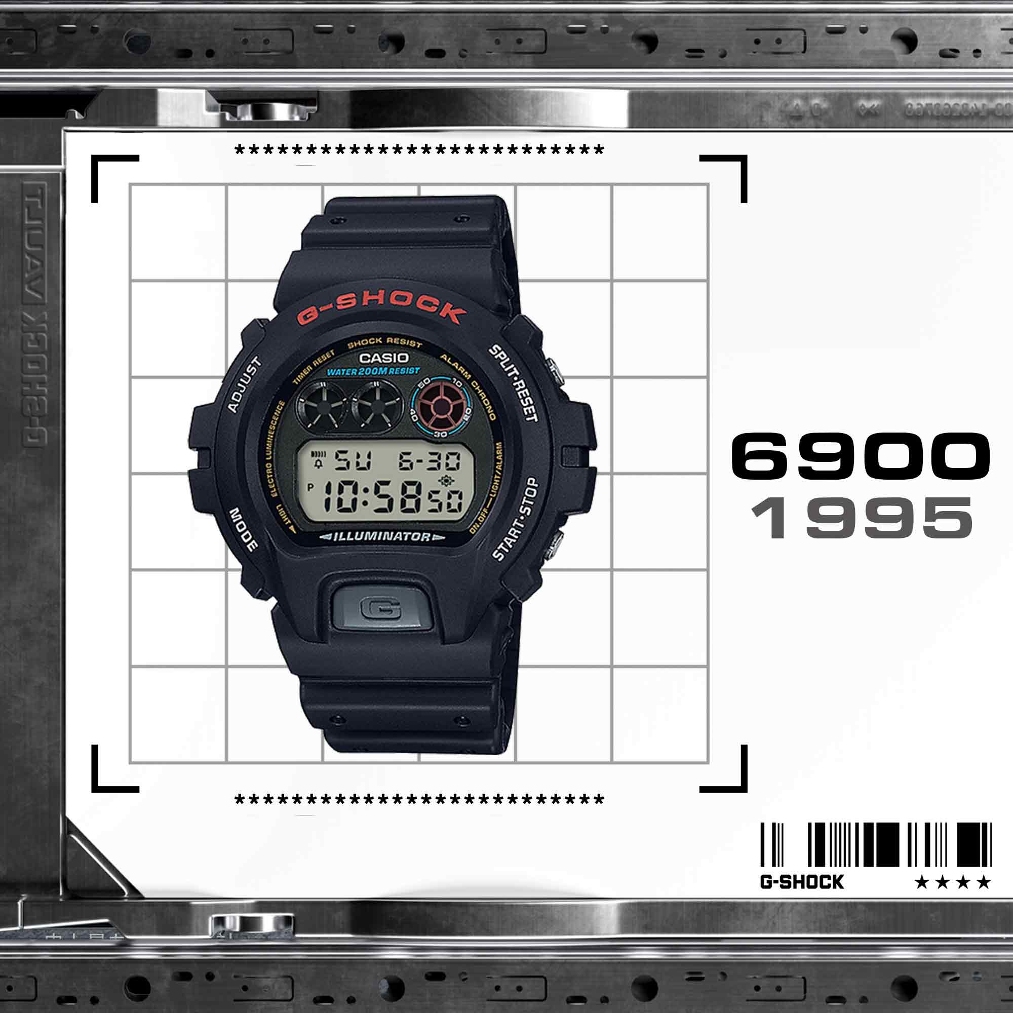 Modello di orologio G-Shock 6900 del 1995 con cassa rotonda e display
