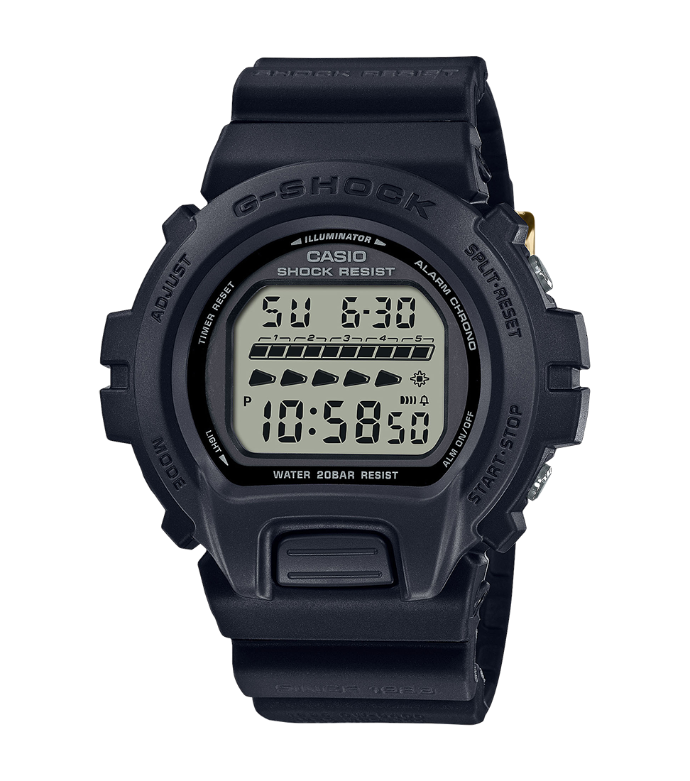Primo piano del display dell'orologio digitale G-Shock DW-6640RE-1