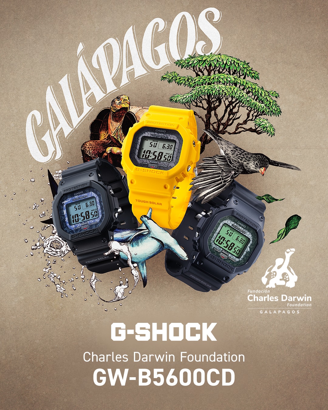 Tre modelli in collaborazione con la Fondazione Charles Darwin della serie GW B5600CD