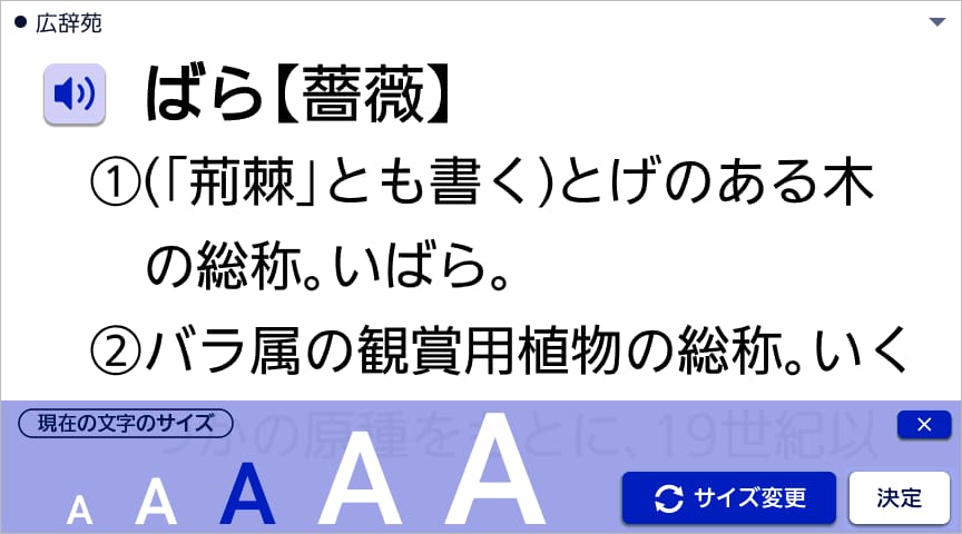 文字サイズ変更 メニュー画面