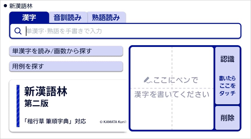 単漢字手書き入力画面