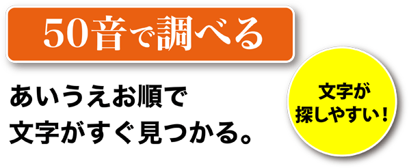 ［50音で調べる］あいうえお順で文字がすぐ見つかる。＜文字が探しやすい＞