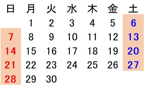 2026年6月カレンダー