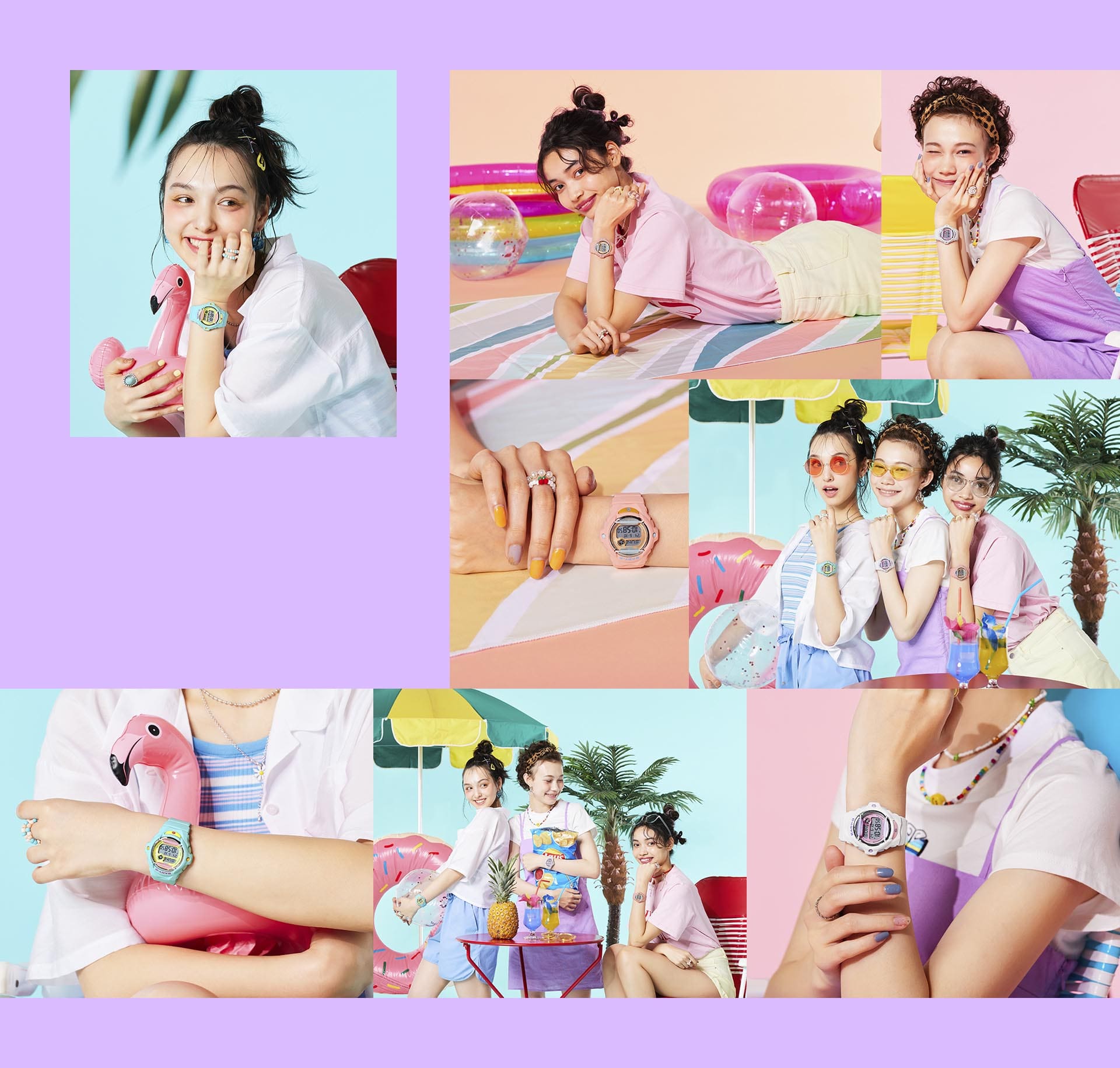 collage of BGD169PB BABY-G watches