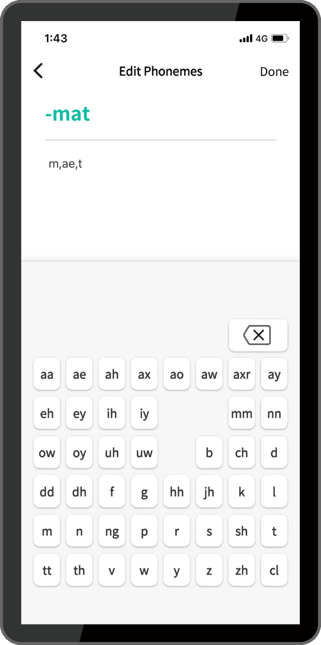 Bewerkingsoptie voor fonemen in de CASIO Lyric Creator app