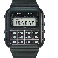 Casio LCD polshorloge C-80 met rekenmachinefunctie in zwart