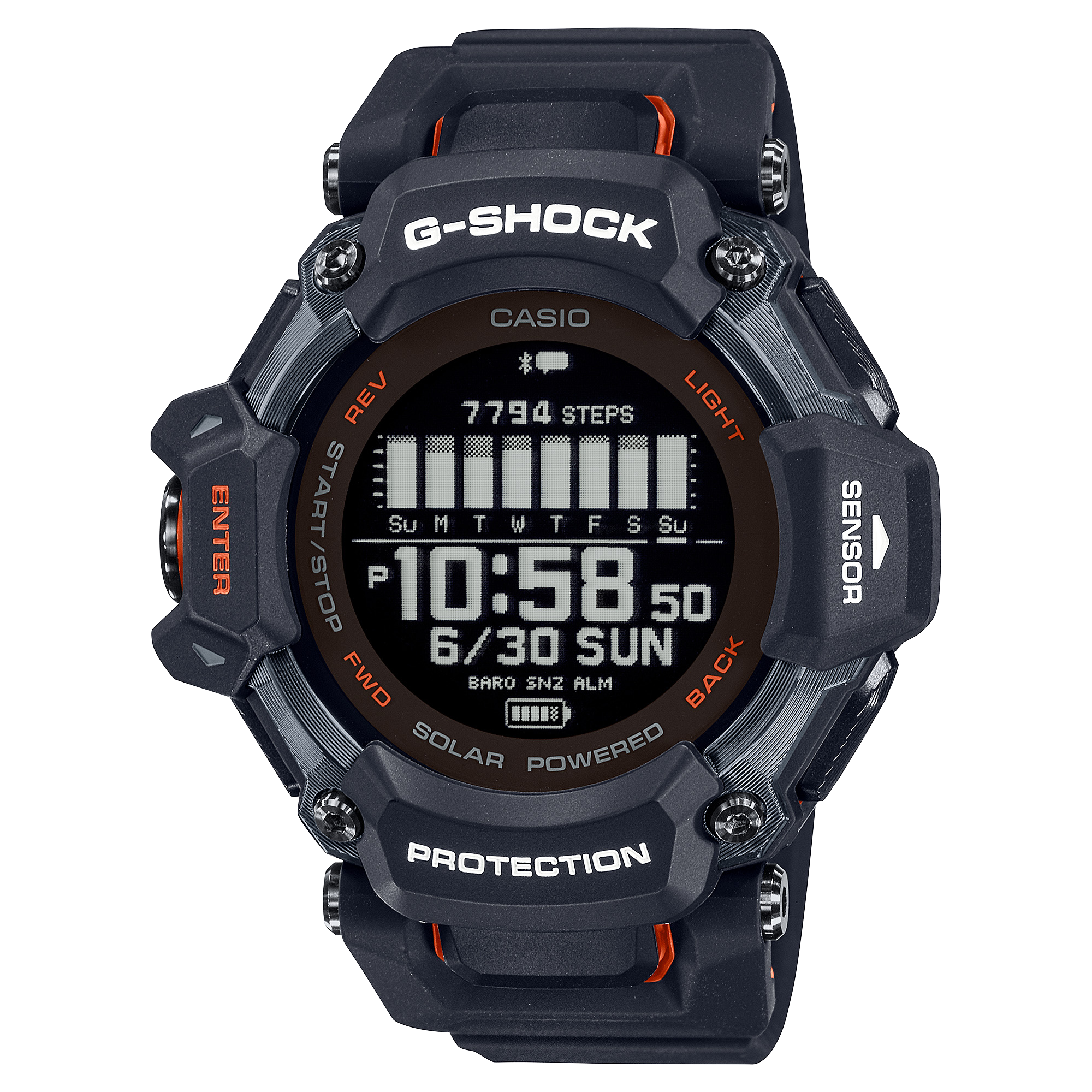 Het zwarte G-Shock G-Squad GBD-H2000-1A multisporthorloge met rode accenten
