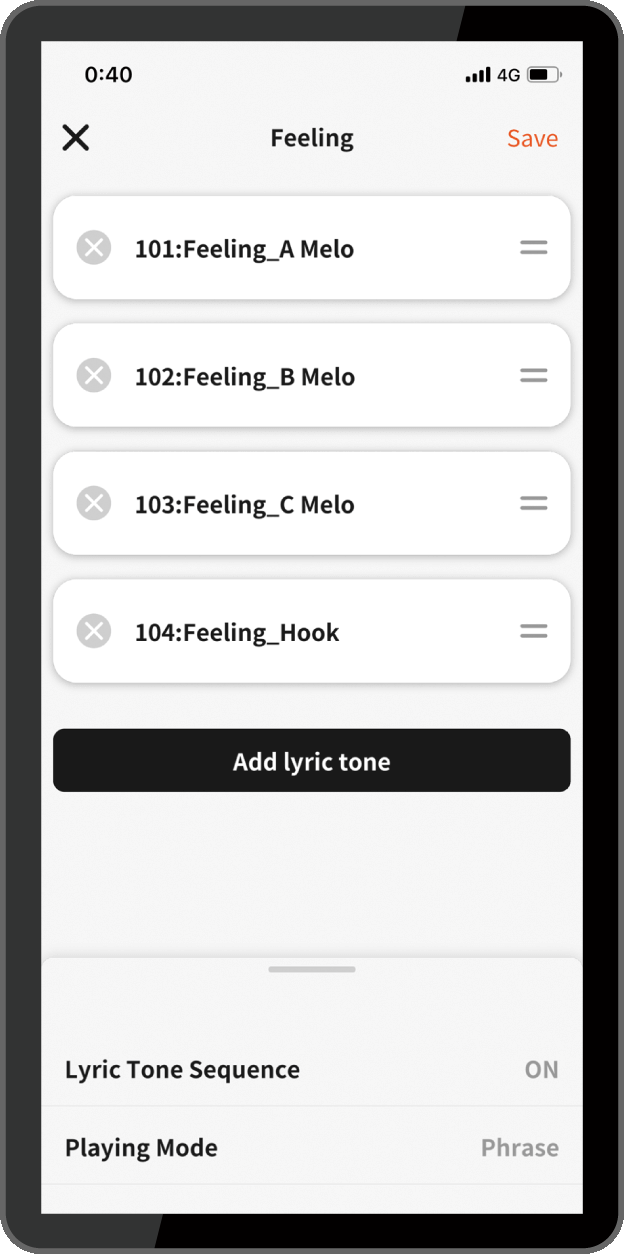 Vinculação de letras dentro do aplicativo Lyric Creator