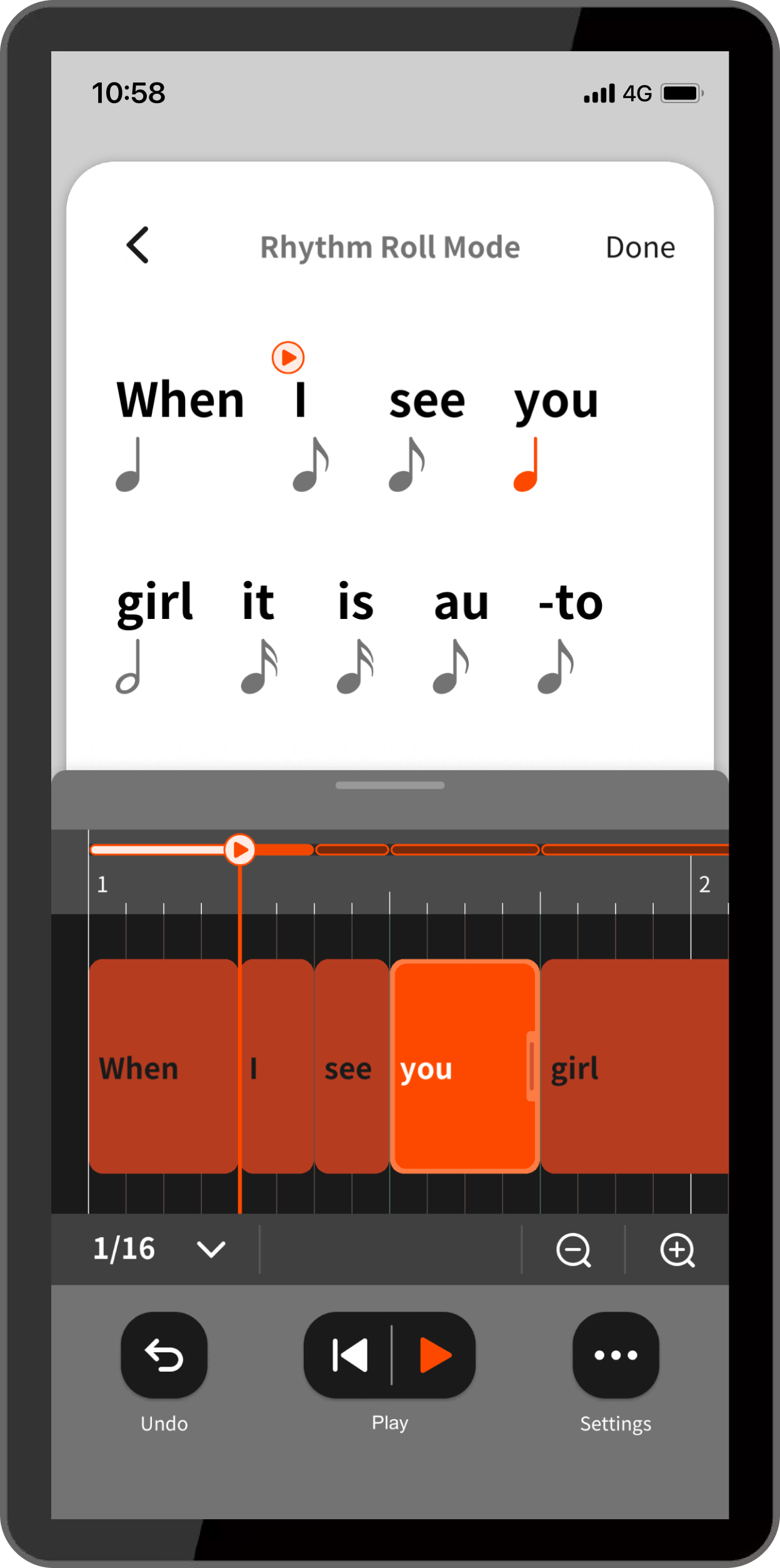 Letras de canções na aplicação “Lyric Creator” em partituras