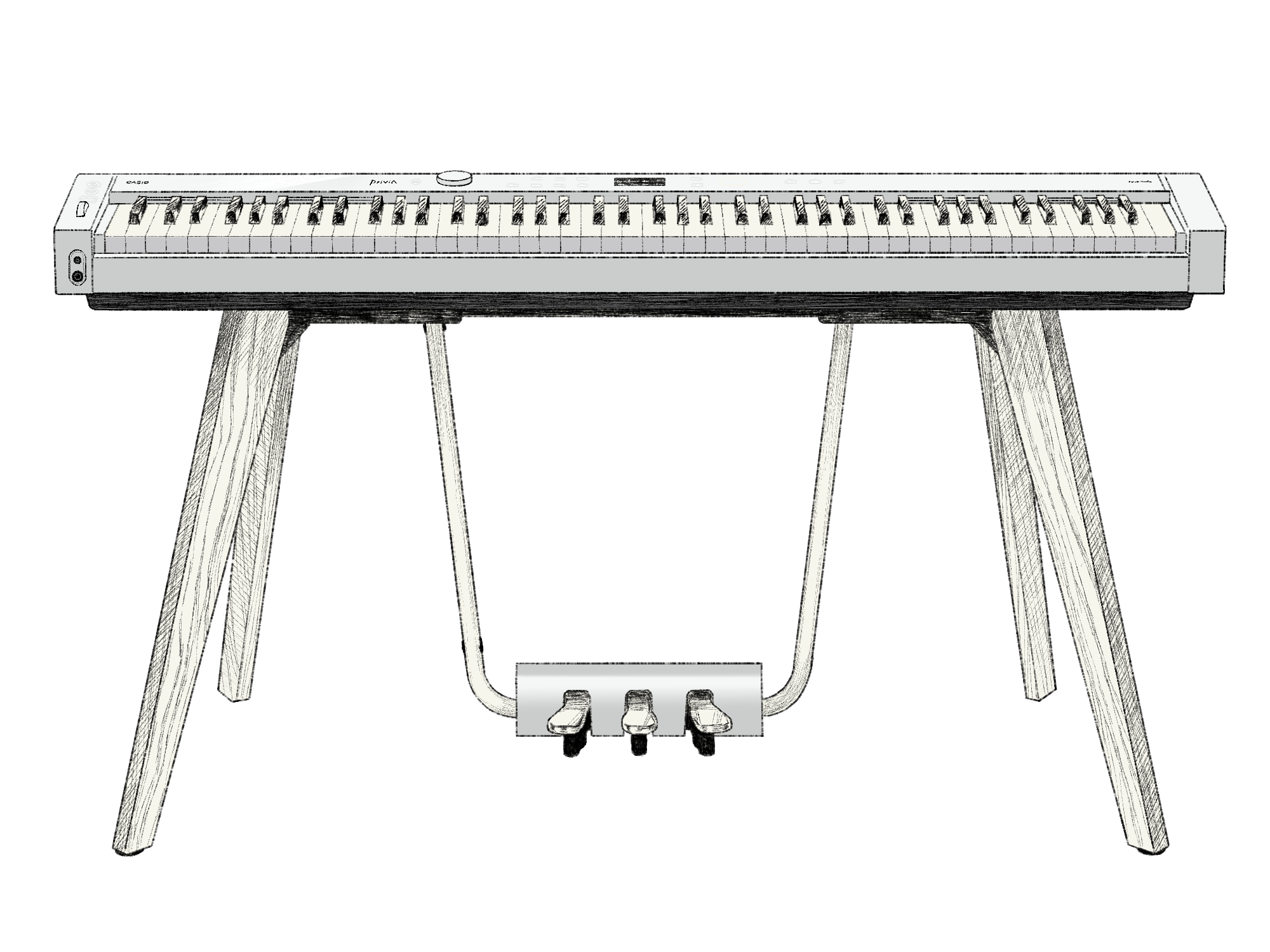 O piano digital Privia PX-S7000WE em branco. A imagem tem um link para a página do produto.